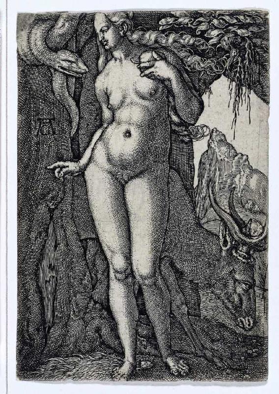 Die Geschichte von Adam und Eva: Eva mit einer Hirschkuh à Heinrich Aldegrever