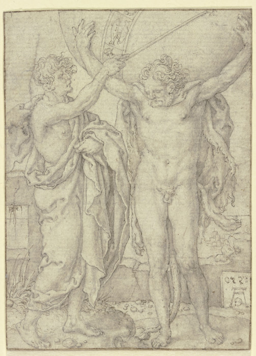 Herkules hilft Atlas die Weltkugel tragen à Heinrich Aldegrever