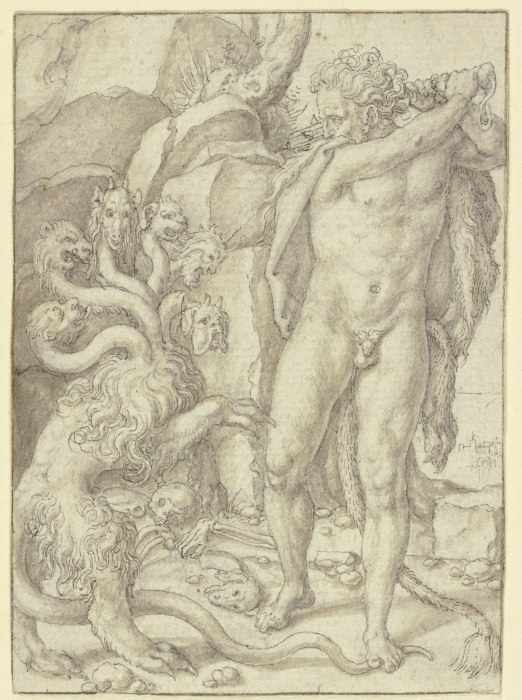 Herkules tötet die Lernäische Hydra à Heinrich Aldegrever