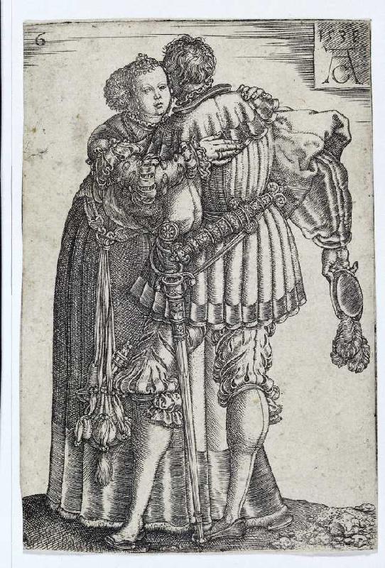 Tanzendes Paar (Blatt 6 der Folge: 'Die großen Hochzeitstänzer'). à Heinrich Aldegrever