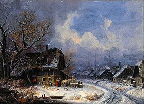 Village en hivers à Heinrich Bürkel