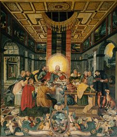 Le dernier repas - panneau central de l'autel de l'église de femme de Muehlberg/l'Elbe Elbe à Heinrich Göding l'Ancien