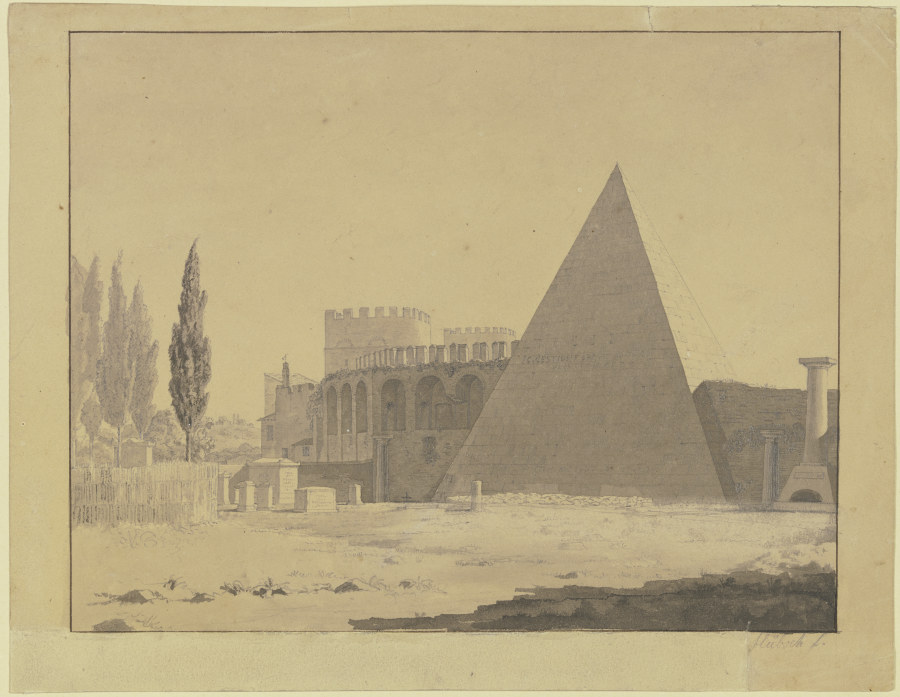 Der protestantische Friedhof bei der Cestiuspyramide in Rom à Heinrich Hübsch