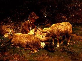 moutons avec un berger . à Heinrich von Zügel