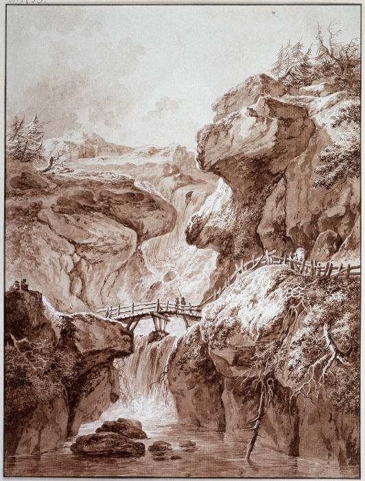 Wasserfall in einer Felsenschlucht à Heinrich Wüest