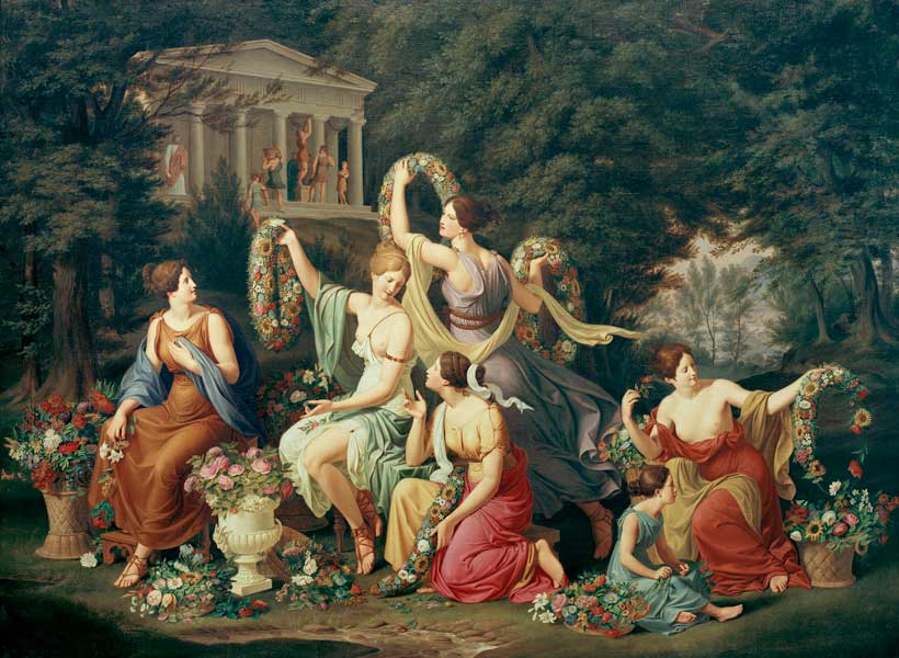 Femmes tressant des couronnes à Heinrich Anton Daehling