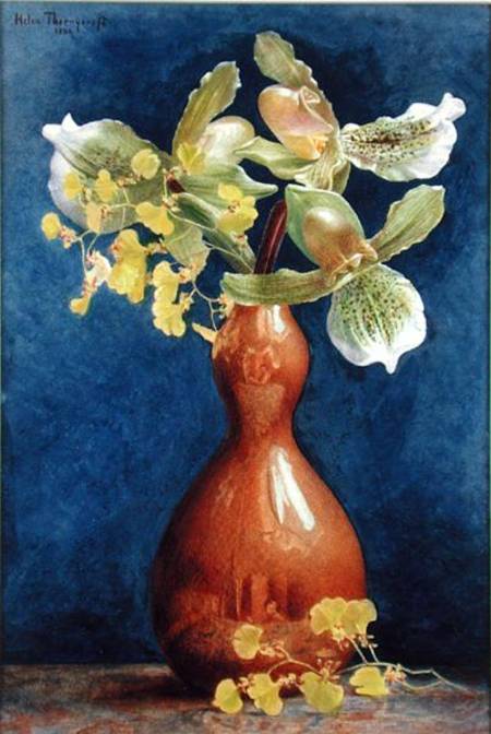 Orchids in a Copper Vase à Helen Thornycroft