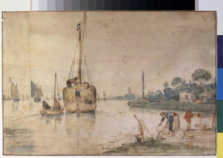 A barge with hay à Hendrick Avercamp