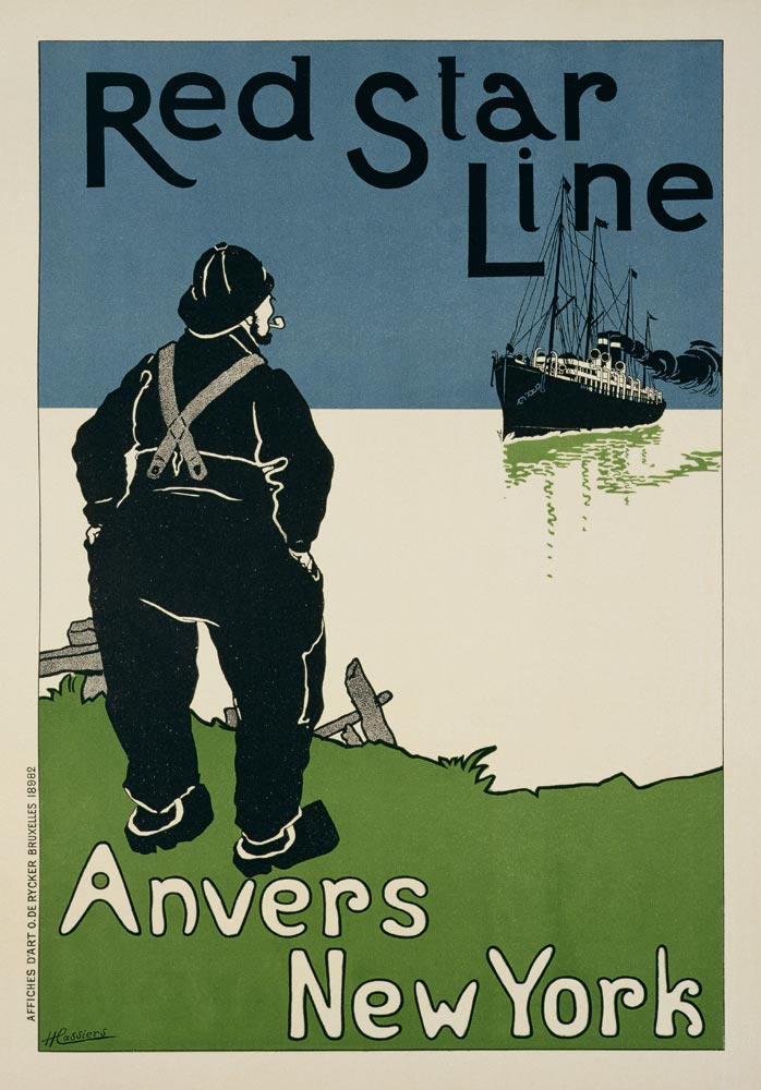 Reproduction of a poster advertising 'The Red Star Line, from Anvers to New York' à Hendrick Cassiers