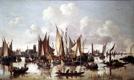 Dutch ships at Dordrecht Harbour à Hendrick de Meyer