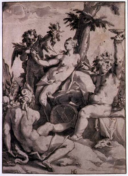 Ceres, Venus and Bacchus  & ink and grey wash on à Hendrick Goltzius