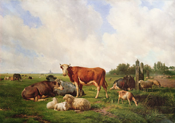 Sheep and Cattle in a Field à Hendrick van de Sande Bakhuyzen