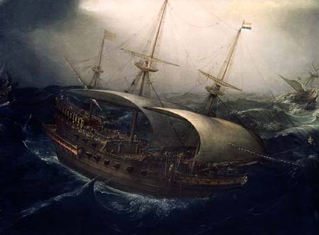 Dutch Battleship in a Storm  (detail) à Hendrik Cornelisz. Vroom