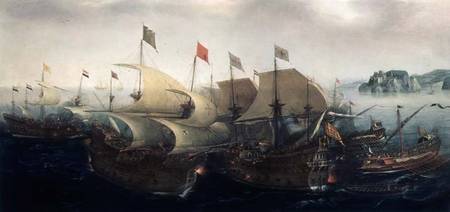 A Sea Action, possibly the Battle of Cadiz à Hendrik Cornelisz. Vroom
