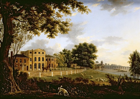 View of Chelsea Farm with the Thames and Battersea Bridge à Hendrik Frans de Cort