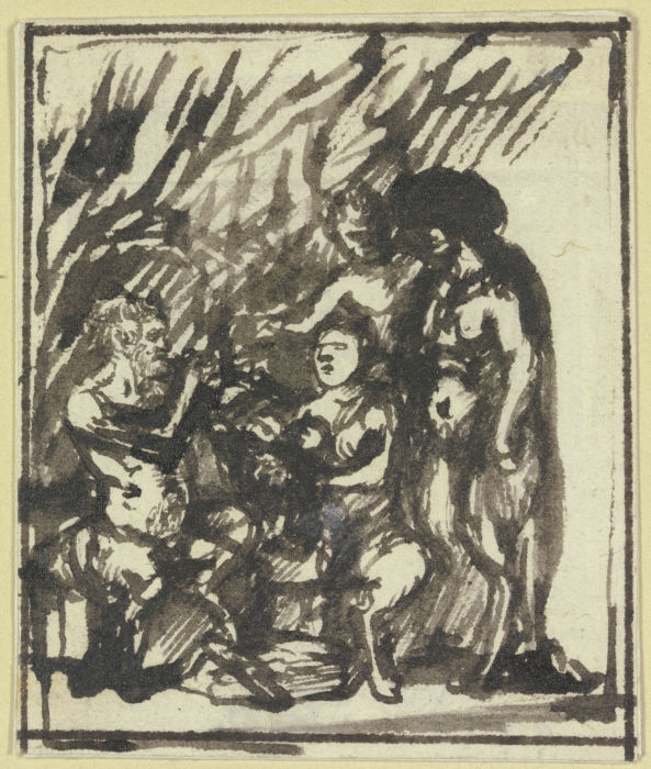 Gruppe von vier Satyrn, von denen einer Rohrpfeife spielt à Hendrik Goudt