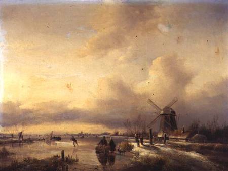 Figures in a Frozen River Landscape (panel) à Hendrik Jacobus Scholten