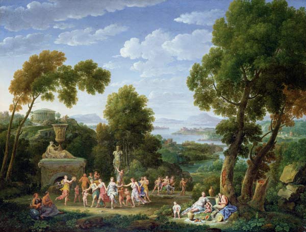 A Wooded Italianate Landscape with Nymphs Dancing à Hendrik van Lint