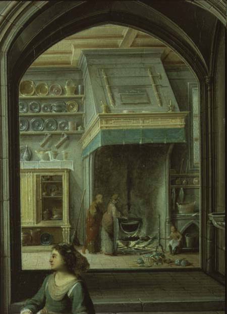 Christ in the house of Martha and Mary, detail of the kitchen à Hendrik van Steenwyk