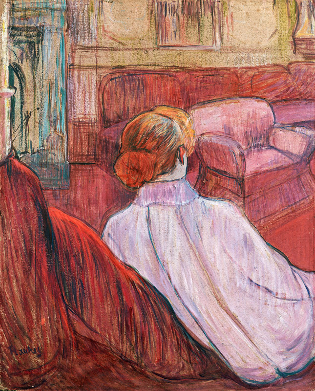 Frau auf einem roten Sofa. à Henri de Toulouse-Lautrec
