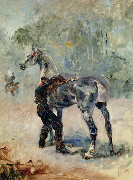 Artilleur sellant son cheval à Henri de Toulouse-Lautrec