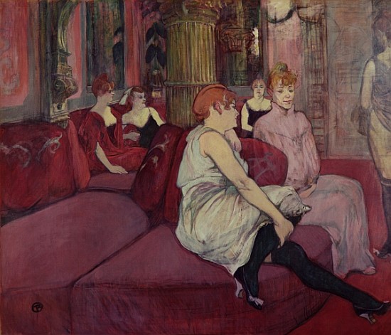 In the Salon at the Rue des Moulins, 1894 (charcoal & oil on canvas) à Henri de Toulouse-Lautrec