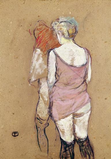 Two Semi-Nude Women at the Maison de la Rue des Moulins, 1894 (oil on card)