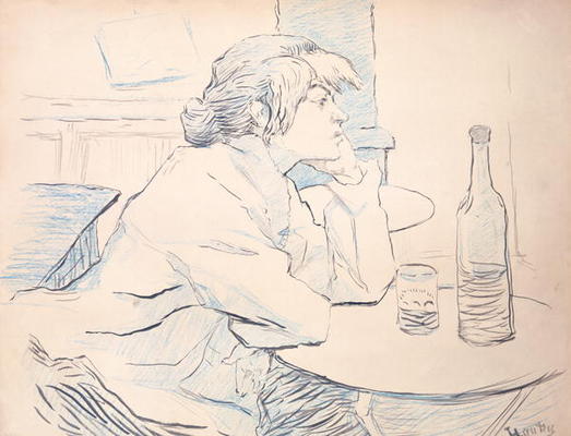 Woman Drinker, or The Hangover, 1889 (ink and coloured pencil) à Henri de Toulouse-Lautrec