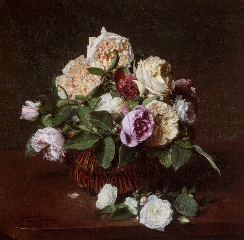 Roses in a Basket on a Table à Henri Fantin-Latour