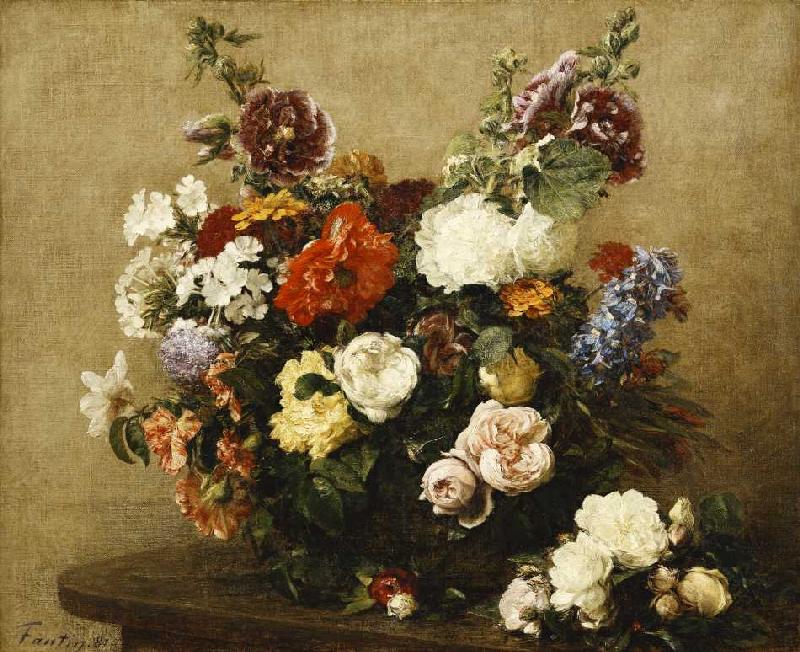 Strauß aus verschiedenen Blumen und Rosen auf einem Tisch à Henri Fantin-Latour