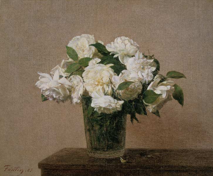 Vase avec des roses blanches à Henri Fantin-Latour