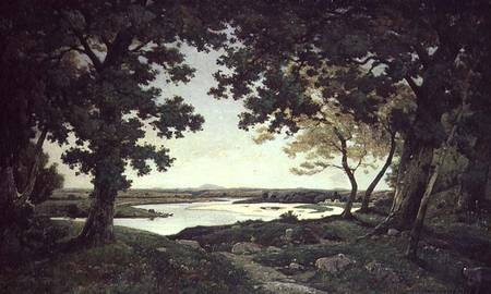 Wooded Landscape with a Sandy River à Henri Harpignies