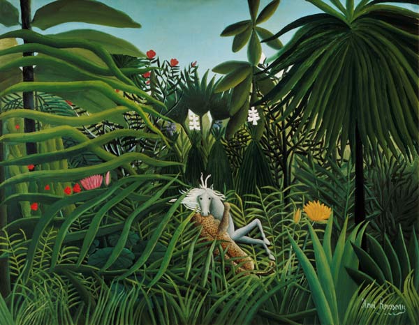 Un cheval saisit dessus une Jaguar à Henri Julien-Félix Rousseau