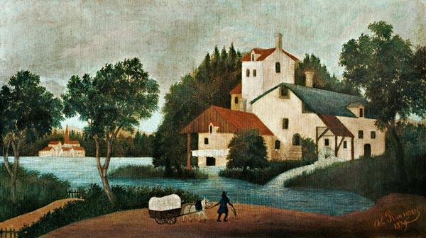 Paysage avec le moulin à eau et la voiture à Henri Julien-Félix Rousseau