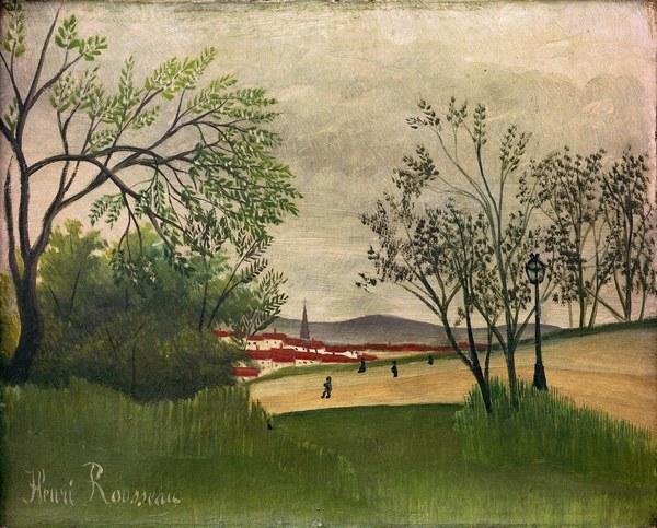 H.Rousseau, Landscape with church spire à Henri Julien-Félix Rousseau