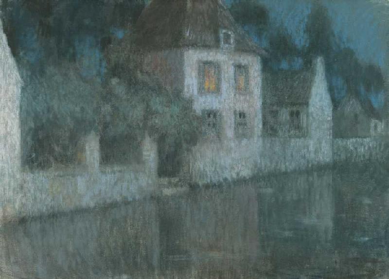 Maisons en soirée au Canal (Nemours) à Henri Le Sidaner