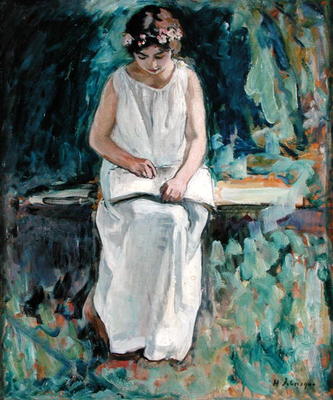 Girl Reading (oil on canvas) à Henri Lebasque