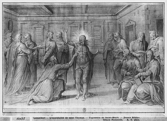 Life of Christ, Incredulity of St. Thomas, preparatory study of tapestry cartoon for the Church Sain à Henri Lerambert