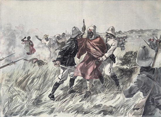 The capture of Toure Samory (c.1835-1900) by Lieutenant Jacquin near Guelemou in 1898, from 'Le Peti à Henri Meyer