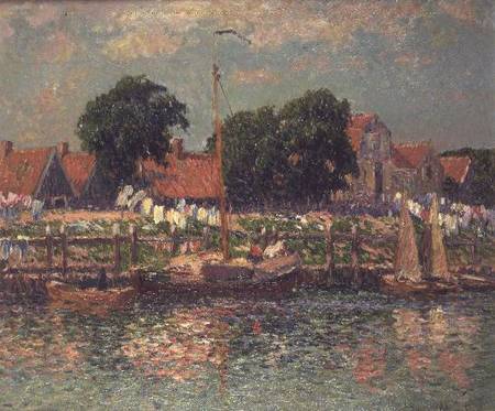 On the banks of a river in Holland à Henri Moret