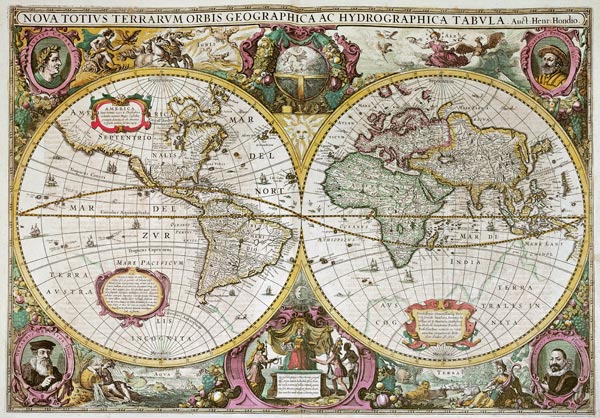 A New Land and Water Map of the Entire Earth à Henricus Hondius