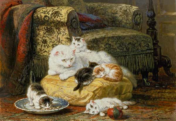 Mère de chat avec des garçons à Henrietta Ronner-Knip