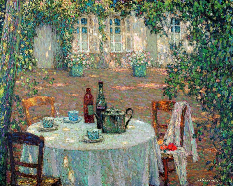 La table au soleil, au jardin - Table in sunlight in the garden à Henri Eugene Augustin Le Sidaner