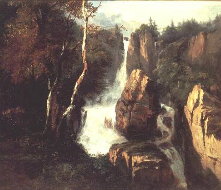 An Alpine Waterfall à Henry Bright