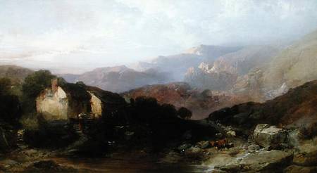View in North Wales with Overshot Mill, Cattle and Sheep à Henry Bright