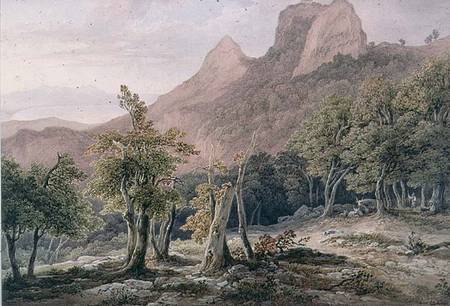 Rocky Landscape with figures and a lake in the background à Henry Curzon Allport