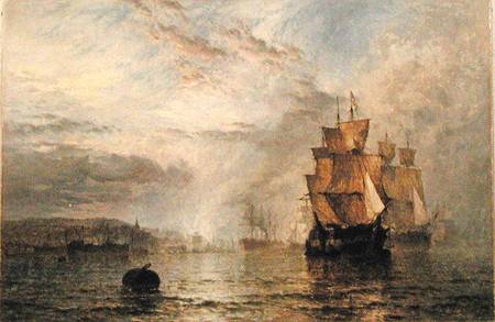 Shipping Becalmed in an Estuary at Evening à Henry Dawson