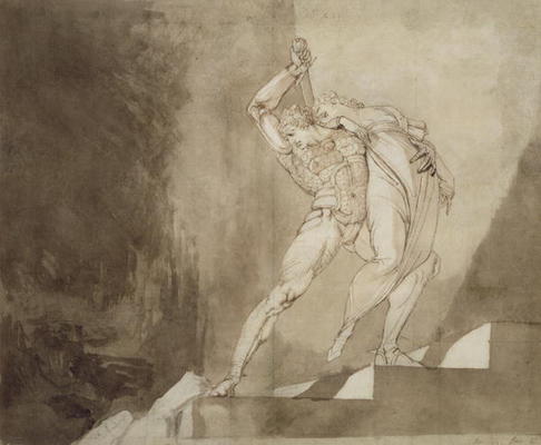 A Warrior Rescuing a Lady, 1780-85 (pen, ink and wash on paper) à Henry Fuseli