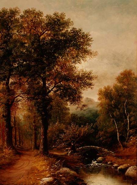 An Angler by a Woodland Stream à Henry Harris