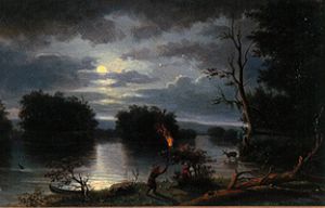 Indien avec un chasse au cerf nocturne au MississipI à Henry Lewis